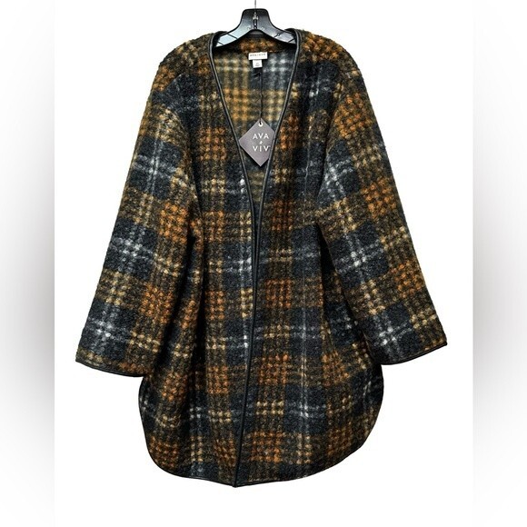 Ava & Viv Rust Plaid Overcoat Size 4X - Picture 4 of 6